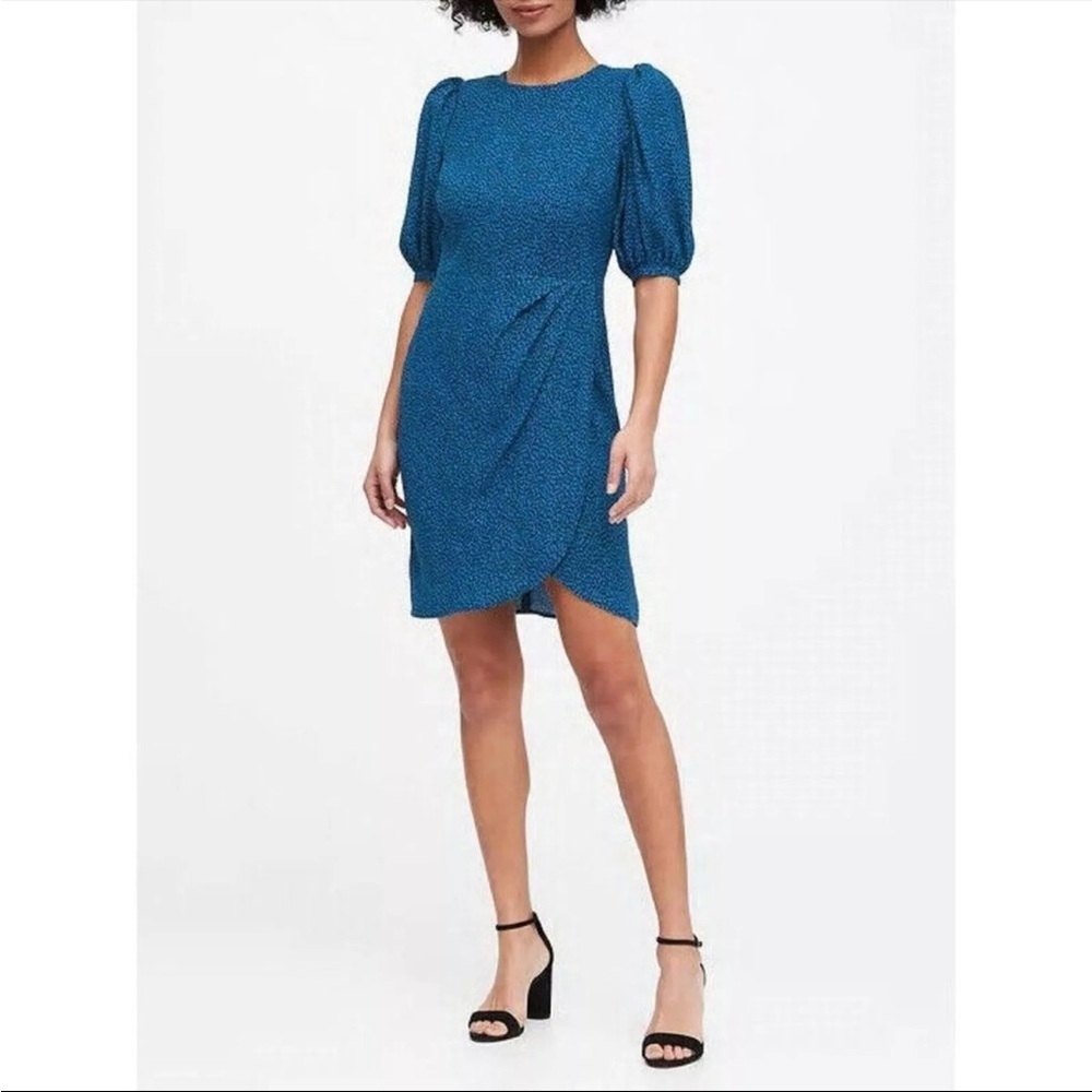 NWT Size 10 Banana Republic Blue/Black Puff Sleeve Sheath Dress